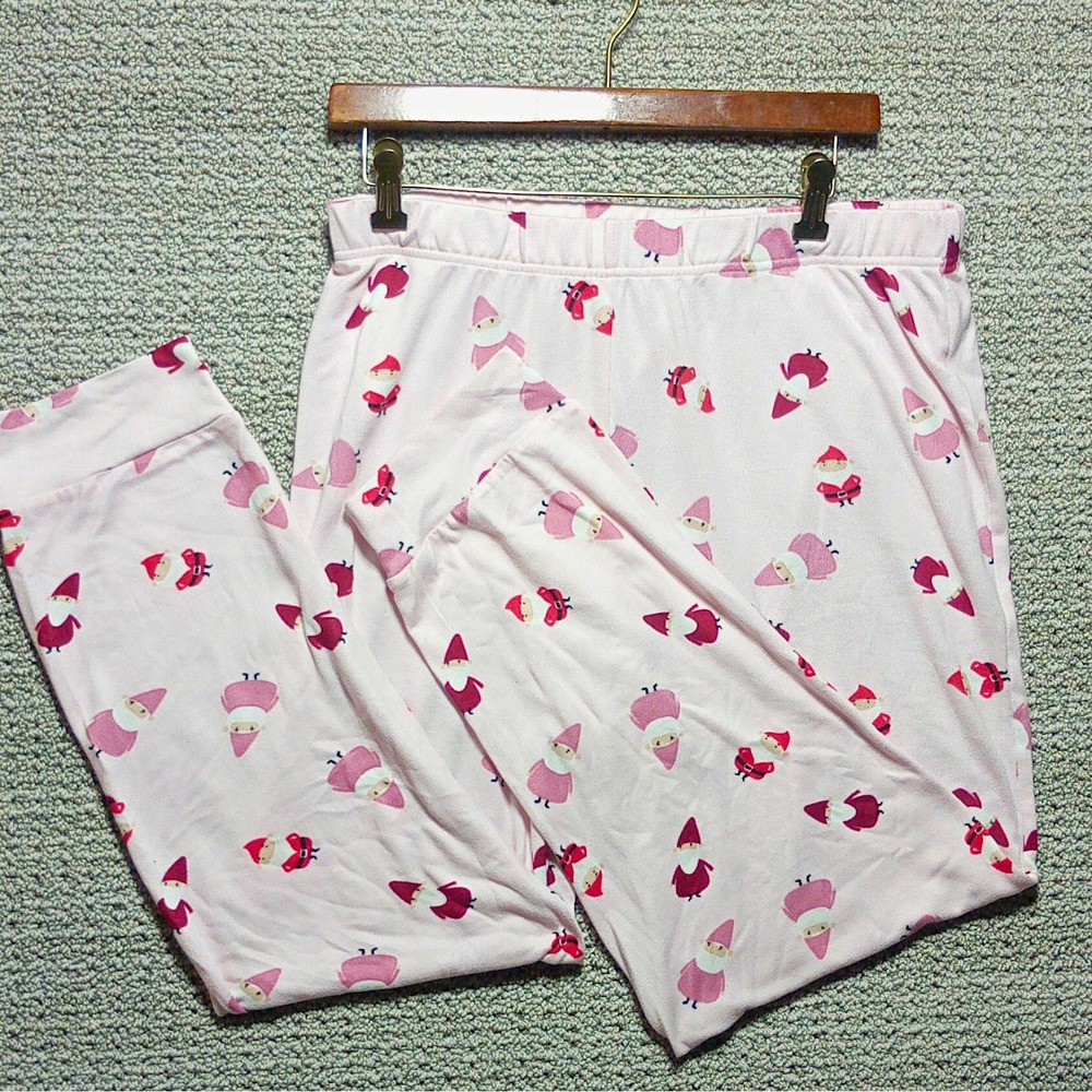 Kikit Women's XL Knit Pajama Lounge Pants Pink Santa Graphic Print Christmas K2